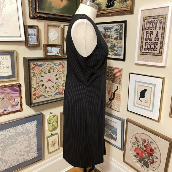 White House Black Market Pinstripe Sleeveless Midi Stretch Sheath Dress Size 14 - Picture 3 of 7